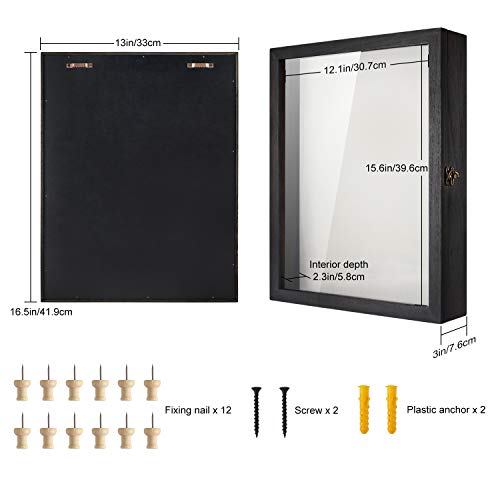 Tj.moree Flowers Shadow Box Display Case Large Shadow Box Frame With Glass Window Door Picture Frame Wedding Bouquet Memorabilia Medals Photos Memory Box For Keepsakes - (Rustic Black, 13 X 36 ) #TOP5
