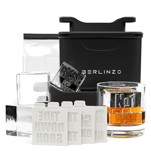 Berlinzo Premium Clear Ice Cube Maker [2024 Upgraded] Large 2.1-inch Crystal Clear Ice Maker for Whiskey Cocktail - Easy-to-Remove Ice Cubes Mold-Storage Bag & Silicone Inserts Included, Black 4 cubes