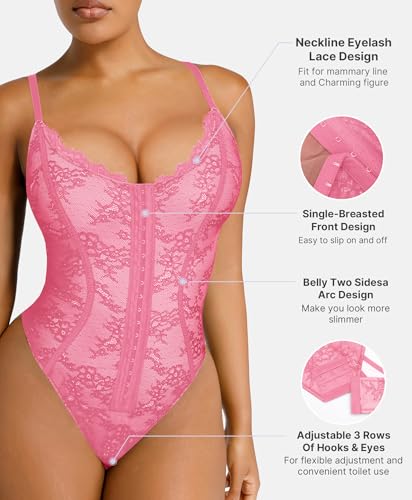 Image of SHAPELLX Lace Bodysuit for Women Tummy Control Shapewear Backless Body Suits One Piece Body Shaper Thongs