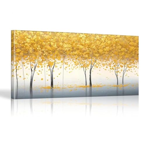 Impressions d'art mural de haute qualité peinture arbres feuilles d'or avec cadre