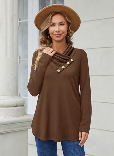 Image of Bulotus Womens Turtleneck Sweaters Ribbed Knit Split Cowl Neck Tunic Sweaters