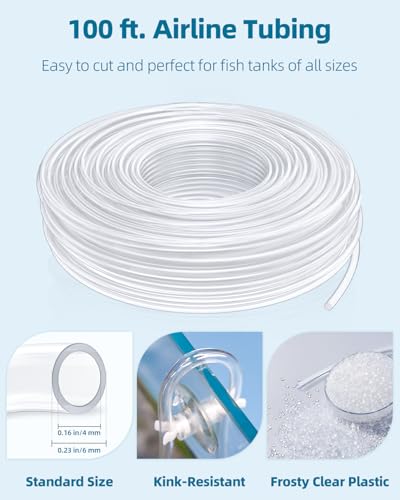 Image of Pawfly 100 Feet Fish Tank Airline Tubing, Aquarium Tubing, Aquarium Air Pump Accessories Kit with Check Valves, Air Stones, Air Control Valves, Suction Cups and Connectors