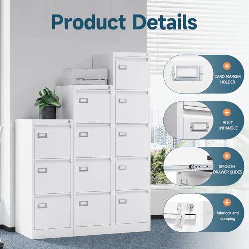 Image of MIIIKO 5 Drawer File Cabinet with Lock, Metal Vertical Filing Cabinets for Home Office,File Folders Storage Cabinet for Letter Legal A4 File Size