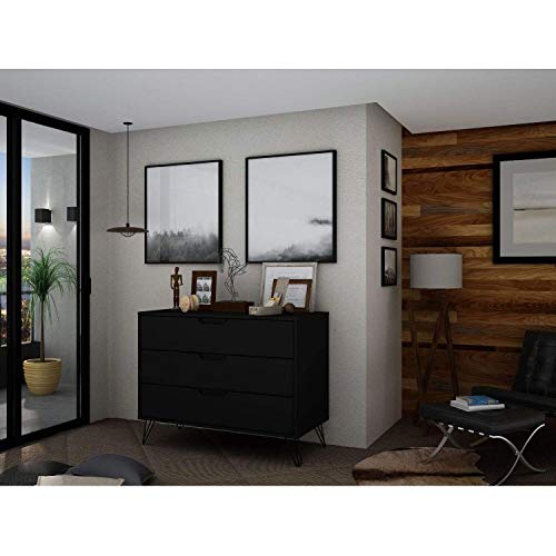 Manhattan Comfort Rockefeller Mid-Century Modern 3 Drawer Bedroom Dresser, 35.24", Black #TOP1