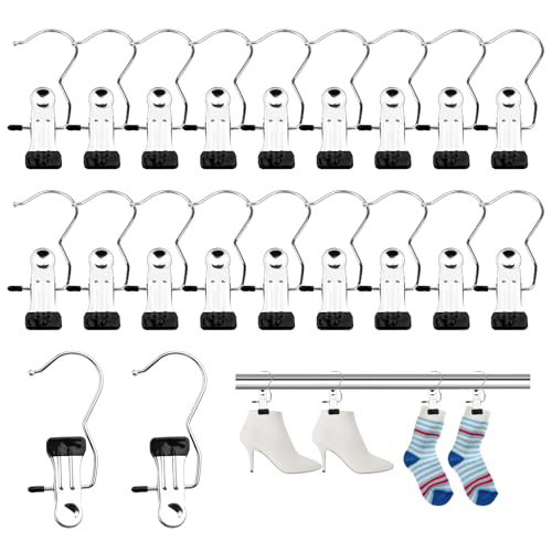 20 Stück Klammerhaken, rutschfest Wäscheklammern Edelstahl, Kleiderbügel Clip 360°Drehbarer, Wäsche Haken Clip für Hosen Schuhe Handtuch, Socken, (Schwarz)