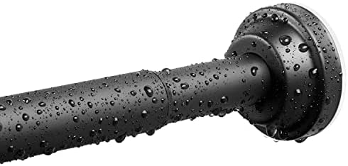 Shower Curtain Rod, 26 to 48 inch Tension No Drill Adjustable Heavy Duty Matte Black Bathroom Shower Spring Rod, No Drilling Curtain Rods for Bathroom, Anti-Slip, No Rust Stainless Steel Metal