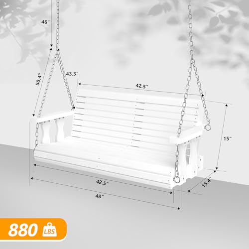 Image of VINGLI 2026 Upgraded 4 FT Wooden Porch Swing, 880 LBS Heavy Duty, White