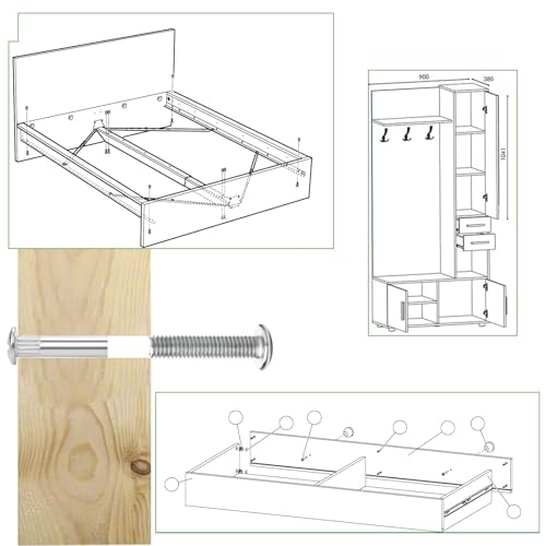 30 Stück Verbindungsschrauben M6 46-56mm Möbelverbinder Schrankverbinder Schrauben (15xMöbelschrauben,15xHülsenschrauben) Verbindungsschraube Möbelverbindungsschrauben für Möbel Schränken Holzbrettern