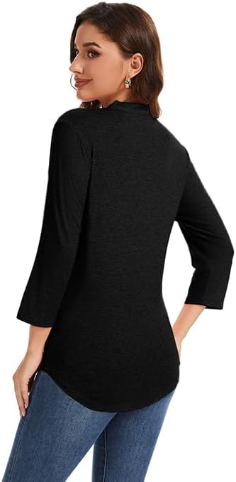 Women's 3/4 Sleeve V Neck T Shirt Solid Casual Tops Basic Tees 2025 Fall Winter Outfits Shirts Clothes - Image 3
