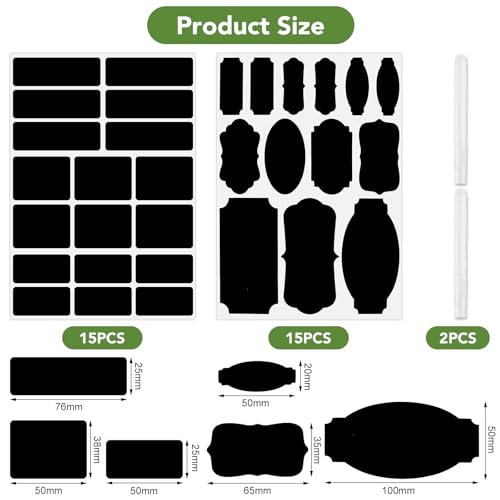 465-Chalkboard-Labels-for-Jars-and-Containers-with-2-White-Chalk-Markers-Waterproof-Reusable-Labels-In-Assorted-Sizes-And-Shapes-Sticks-To-Glass-Plastic-Metal-Wood-And-Ceramic