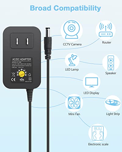 Aclorol Universal Power Adapter 30W 12V 9V 7.5V 6V 5V 4.5V 3V Adjustable Variable Power Supply AC/DC Adapter Converter Switching 100V-240V AC to DC 3V-12V with Polarity Converter & 14 Tips