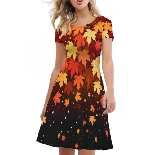 Image of HUGS IDEA Womens Puffy Swing Midi Dress Round Neck Short Sleeve Party A-Line Dresses