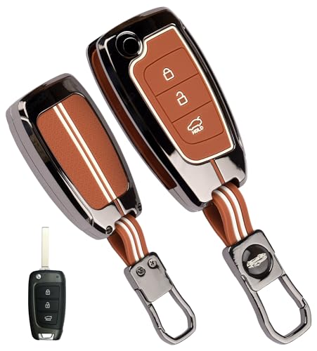 Image of Coll of Fest Premium Metal Silicone Brown Key Cover Compatible with Hyundai i20 N Line | Hyundai Verna 2024 | Hyundai Verna 2023 | N6 Car | 3 Button Flip Smart Key Glow in the Dark