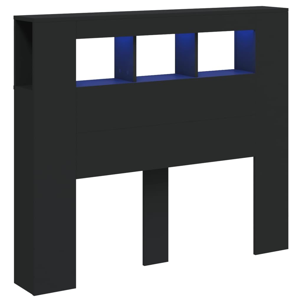 vidaXL Cabecero con LED, Cabecera con Almacenaje, Cabezal de Cama, Cabecero para Dormitorio, Madera de Ingeniería Negro 120x18,5x103,5 cm