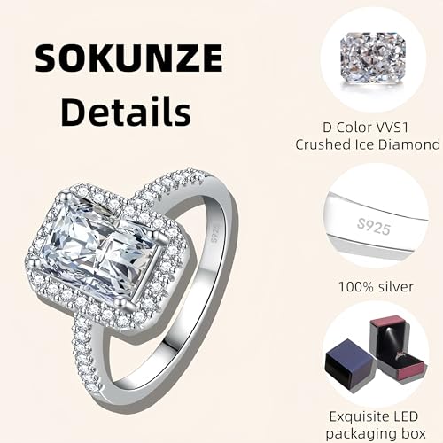 Engagement Rings for Women Wedding Promise Ring - 1.5 CT D Color VVS1 Crushed Ice Diamond Square Rings for Women, S925 Sterling Silver Rings 18K Gold Plated Women's Wedding Rings for Her, Diamond Ring3