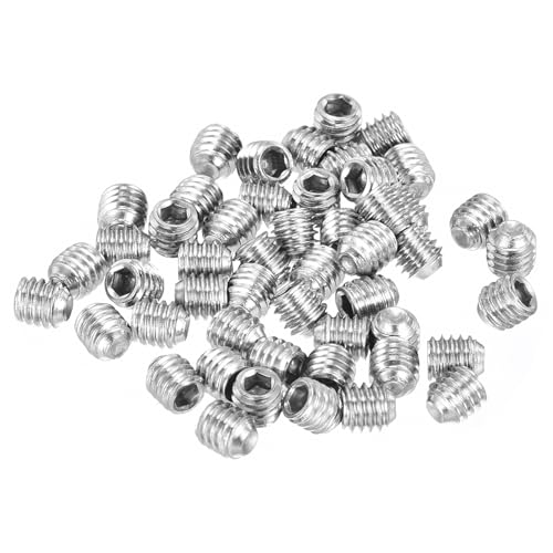 sourcing map Socket Set Screws,50Pcs M4x4mm Metric - 304 Stainless Steel Hex Socket Set Headless Cup Point Grub Screws, for Repairing Compact Instruments, Machinery and Equipment (Silver)