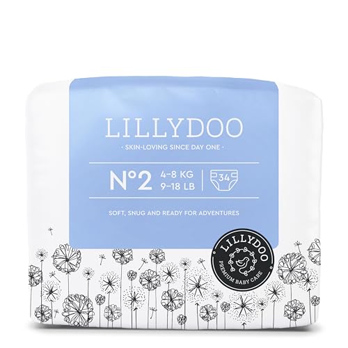 Pañales LILLYDOO delicados con la piel - talla 2 (4+ kg), 34 unidades, protección contra fugas, suaves, sin perfumes ni lociones y dermatológicamente probados