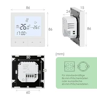Fussbodenheizung Thermostat Digital, Beok Thermostate Heizung für Elektrische Fußbodenheizung Raumthermostat Fußbodenheizung 230v Heizungsthermostat TDS72-EP 16A Weiß
