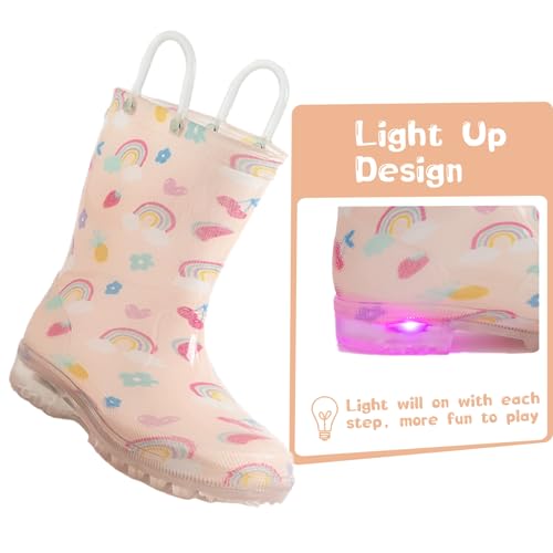 Kids Rain Boots, Waterproof Light up Rain Boots with Easy-on Handles for Boys and Girls4