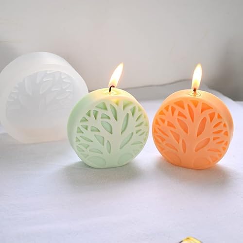 LSLEVA 2-Pack 3D Simple Tree Shape Silicone Candle Molds, DIY Abstract Tree Candle Molds for Candle Making Resin Soap Casting Chocolate, Circular Tree Shape Molds for Wedding Decor, 3.6"
