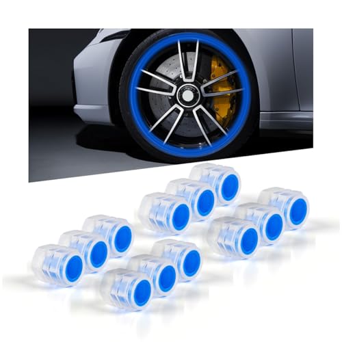 Sandfren 12PCS Car Tire Valve Stem Caps, Luminous Corrosion Resistant Auto Wheel Air Valve Covers, Glow in The Dark Vehicle Exterior Decor Accessories, Universal for SUV Sedan Motorcycle (Blue)