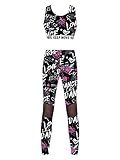  Aiihoo Ensemble Sport Fille Camouflage Imprimé Lettre Crop Top Sport sans Manche + Pantalon Legging Danse Hiphop Survêtement Fille 4-16Ans A Noir Rose Rouge 13-14 Ans