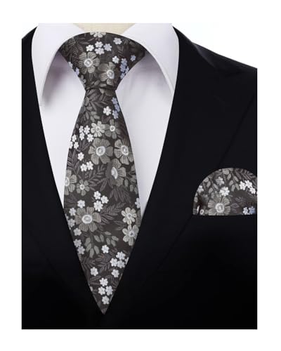 Image of Alizeal Mens 3.15'' Natural Flower Pattern Tie with Floral Pocket Square Set