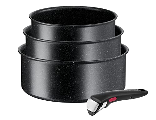 Tefal Ingenio Black Stone - Batería de cocina apilable, ahorro de espacio, revestimiento...