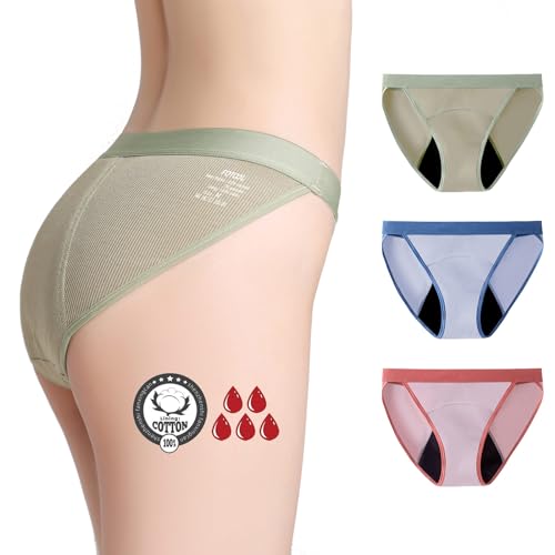 FOTOOL Culotte Menstruelle Absorbante = 4 tampons Lavable Coton Menstruation Protection Périodique Hygiénique Flux léger à abondant Culotte de Règles...