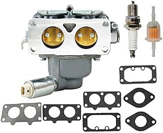 Cirecsiy Dual-Barrel Carburetor Kit for V-Twin Engines – Compatible with Engine Family 7BSXS.7242VF/277280; With Fuel Shut-Off Solenoid, Spark Plug, Fuel Filter & Multi-Gasket Set, Easy Start