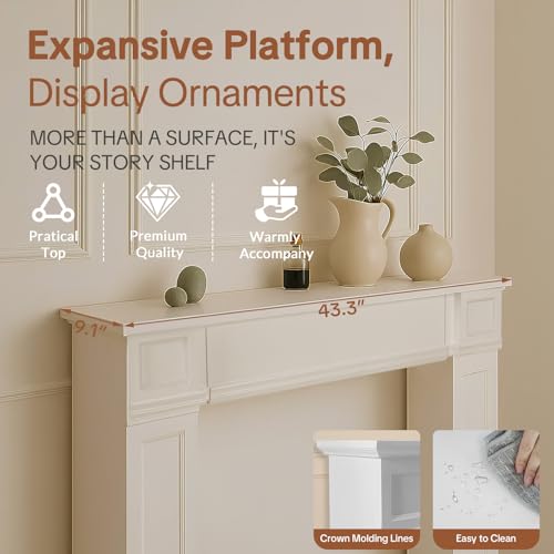 Image of HOMEDIARY Fireplace Mantel Surround, Modern White Fireplace Mantel Frames with Legs for Living Room, Premium MDF with Solid Wood, Decorative Fireplace Surround for Holidays, Anti-Tipping & Waterproof