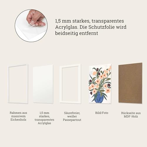 Framelane Bilderrahmen aus Eichenholz, 2er-Set, 30 x 30 cm, Weiß – Ansicht 5