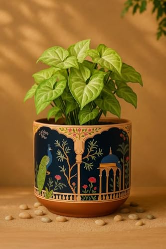 Image of Terracotta Planter - Premium Glass Coated Peacock Design Planters for Home Decor | Artistic Flower Pots for Garden & Indoor Plant Pot (Beige, Medium)