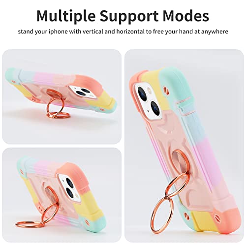 Markill Compatible With Iphone 13 Mini/Iphone 12 Mini Case 5.4 Inch With Built-In Ring Stand, Military Grade Drop Protection Full Body Rugged Heavy Duty Protective Cover. (Rainbow Pink) #TOP5