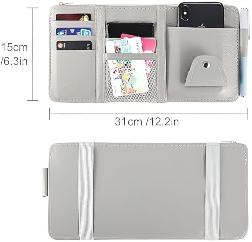 Image of Spirex Car Accessories Car Sun Visor Organizer, Sunglass Pen Card Small Document Storage Pouch Holder, PU Leather, Multi-Pocket with Zipper Net (multicolour)