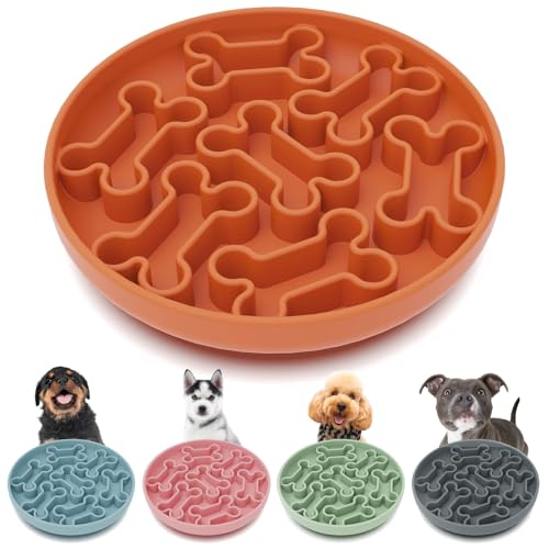 AXEFUN Ciotola per cani in silicone a forma di osso d'arancio, antiscivolo, per uso alimentare, anti-gonfiore, prevenzione del cibo veloce, 18,8 x 3,8 cm, lavabile in lavastoviglie
