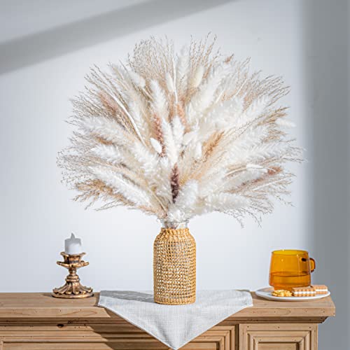 Pampas Grass 92PCS Natural Flora Bouquet Decorations Home Decor Long-Lasting Dried Flowers Bouquet for Boho Home Decor (Modern Style - 92pcs)