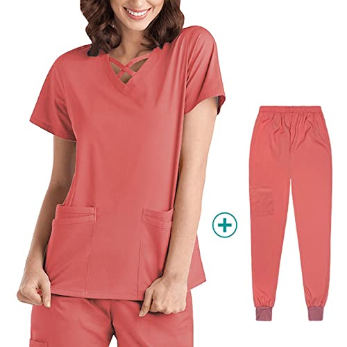 NC Uniformes femininos conjunto de esfoliação para enfermeira, decote em v respirável, terno de trab