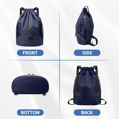 Image of JELUTAR Drawstring Backpack Gym Bag with Shoes Pocket, Navy Blue