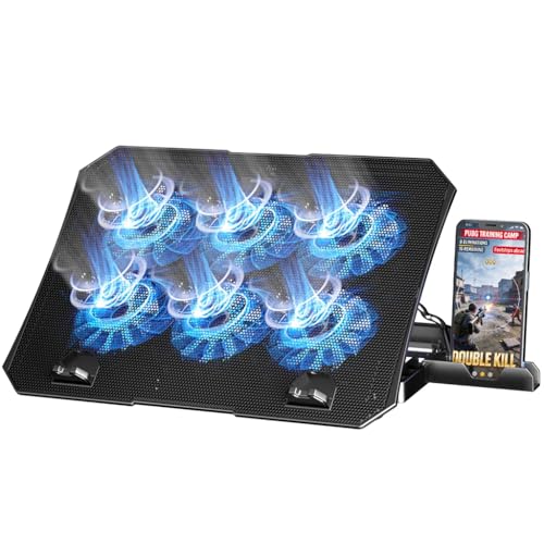 Image of ZORBES RGB Laptop Cooling Pad, 6-Fan, 5 Height, 12-17in, 2 USB, Phone Stand