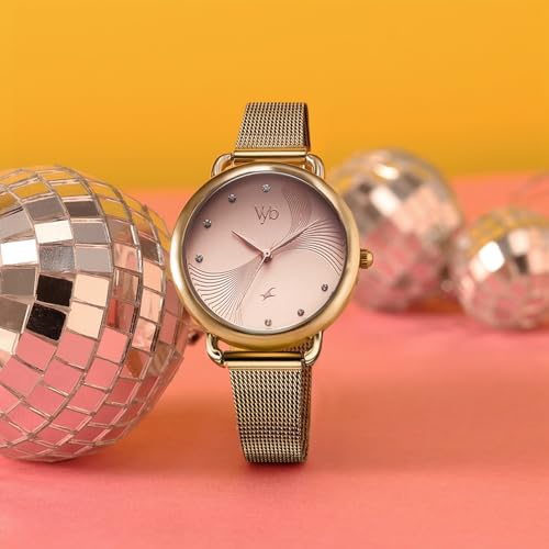 Image of Fastrack Vyb 6.0 Classique Quartz Rose Gold Round Dial Women's Watch | Stainless Steel Mesh Strap Material | Watches for Women Analog | Girl's Analog Watches - FV60091WM01