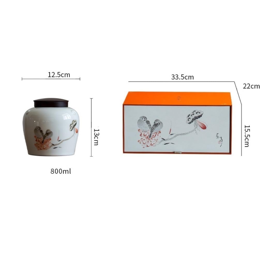 Lata de té Tarro de cerámica for Almacenamiento té Suelto, Tarro condimentos for Cocina, Juego Chino, Conjunto con Caja Regalo Doble Carrito de té(B)