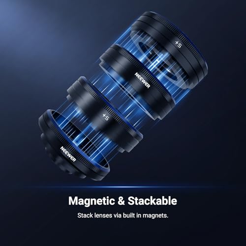Image of NEEWER Phone Macro Lens Kit, 4 Pcs Stackable Magnetic Closeup Lens Attachment Set with 17mm Threaded Clamp, Clip On Photography Accessories Compatible with iPhone Android Samsung, LS-87