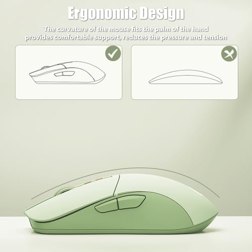 Image of Wireless Gaming Mouse Tri-Mode 2.4GHz /Bluetooth 5.0 /Wired USB-C 5-Level DPI Rechargeable Ergonomic Silent Optical Mice for iMac /MacBook /Computer /Laptop, Matcha Green