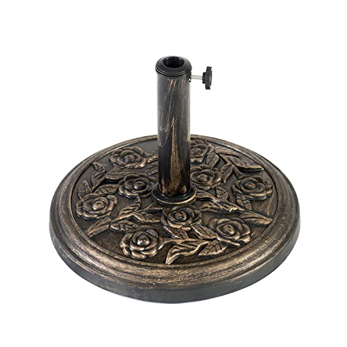 Straame 9KG Cast Iron Effect Garden Parasol Base - With Floral Rose Design For Outdoor Furniture Umbrella Canopy Gazebo Awning - Easy to Assemble Heavy Duty Weather Resistant