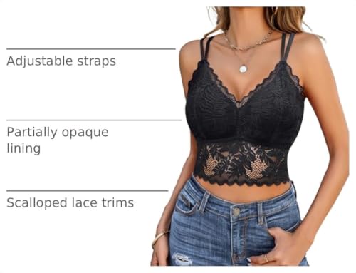 Image of Avidlove Lace Bralette for Women V Neck Camisoles Racerback Adjustable Strap Sexy Crop Tops