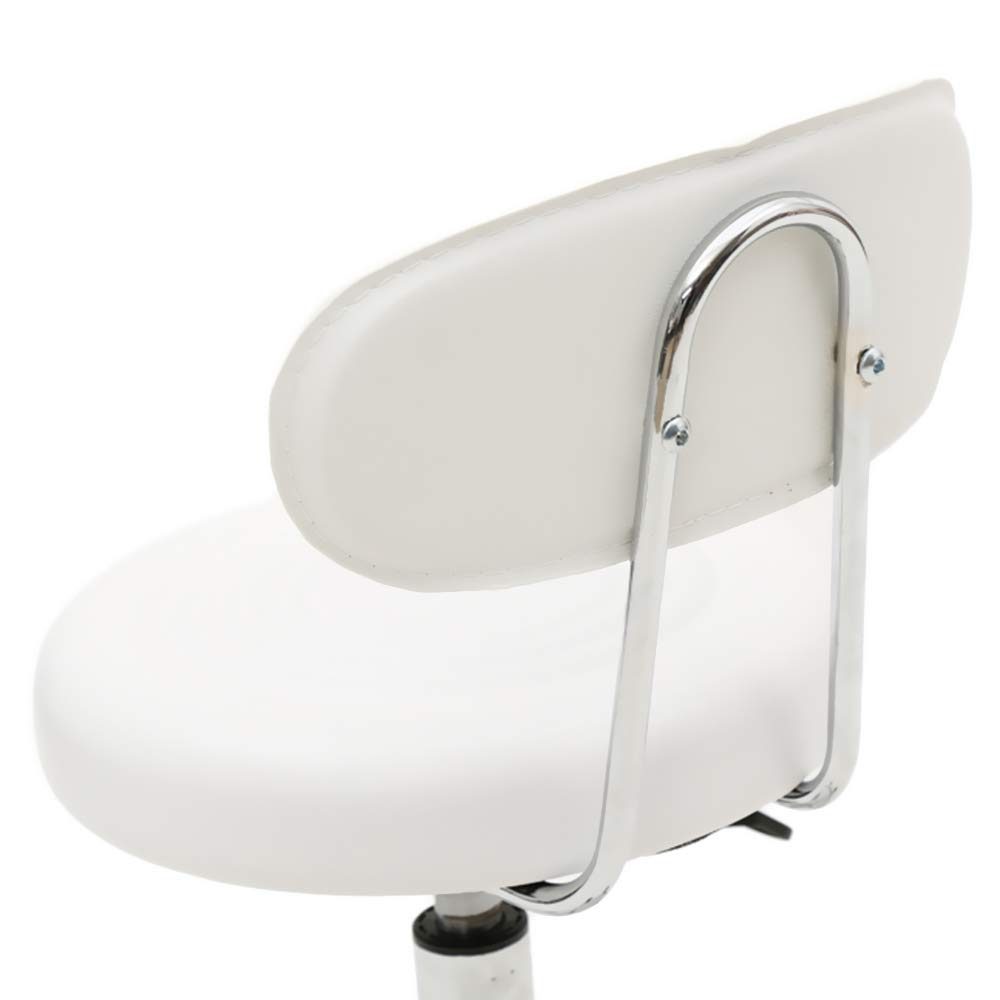 Round Rolling Stool with Back and Line PU Leather Height Adjustable Swivel Drafting Work SPA Medical Salon Stools Chair with Wheels(White)