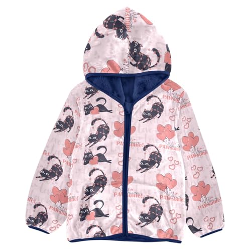 Black Funny Cat for Valentine's Day Girls Fleece Jacket Girls Fall Jacket Girls Zip Up Hoodie Girls Sherpa Jacket 2-10T