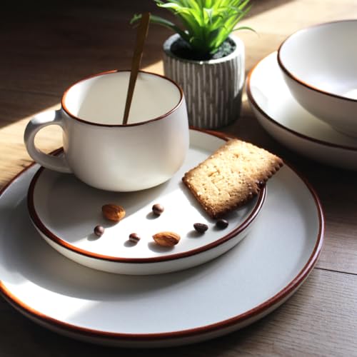 Image of Ceramic Qaurter Plates, 2 Pcs | Dessert Plate | Side Plate with Rim | Microwave, Oven Dishwasher Safe | Stoneware Set of 2 Quarter Plates | (Vanilla Biscuit, Side Plate)