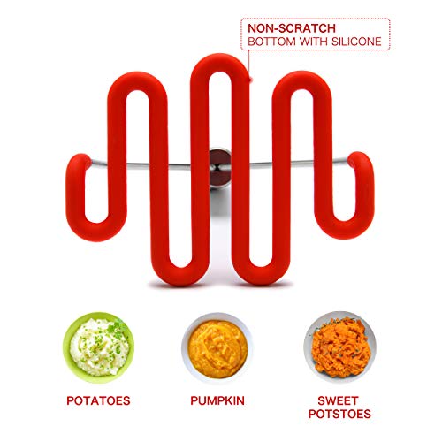 Jell-Cell Potato Masher - Silicone Protect Body With Premuim Stainless Steel Non Scratch Cookware For Smooth Mashed Potato Vegetables And Fruits Color Red #TOP3